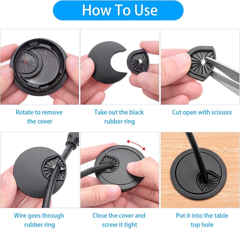 Petutu 2 Pack 2 Inch Metal Desk Grommet for Wire Organizer, Black - Image 4